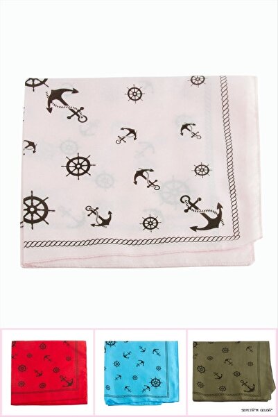 ZERO LAND Spt-Gld Rudder Anchor Patterned Linen Bandana (190658) 50X50 Ebruli