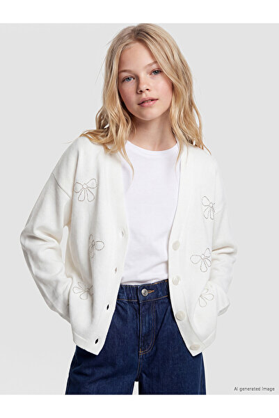 LC Waikiki Nevavm Fiyonk Embroidered Girls' Knitwear Cardigan