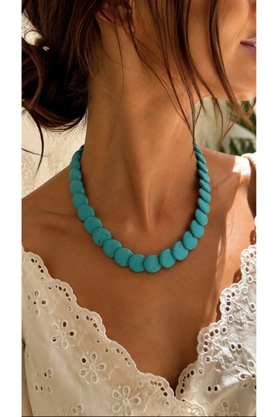 nevaastil takı & aksesuar Crimped Turquoise Natural Stone Design Women's Neck...