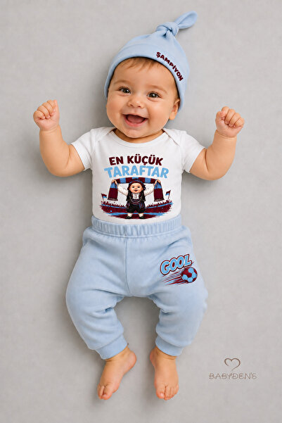 BABYDEN'S 100% Cotton Claret Red Blue Little Fan Baby Set 3-Piece Short Sleev...