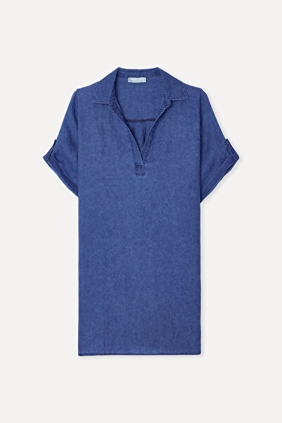 Mudo Women's Indigo Straight Cut Mini Linen Dress