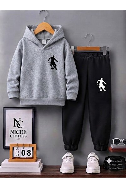 NC Nicee Clothes Παιδικό Σετ Φόρμας Unisex (Μαύρο με στάμπα φωτιάς στα αριστε...