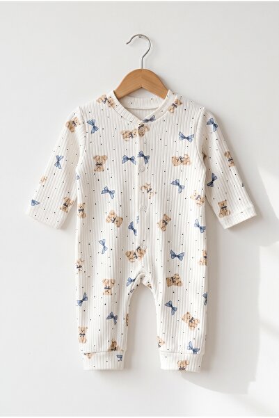 hobbe baby Teddy Bear and Bow Patterned Baby Romper 3-6-9 Months 100% Cotton