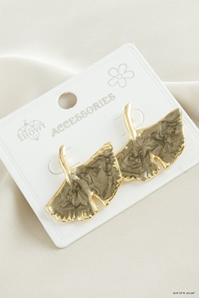 ZERO LAND Spt-Gld Leaf Enamel (185219) Earrings Gray