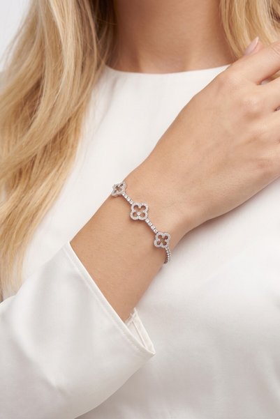 özgül takı ve tasarım Clover Detailed Waterway Model Silver Color Stainless Steel Women's Bracelet