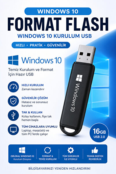 thekam Windows 10 Format Flash Bellek 16GB USB 2.0 Kurulum USB'si