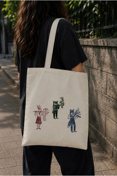 OwnLineAtelier Ayşe Özkaya “Müzisyenler” Serisi Özgün Linol Baskı Bez Çanta