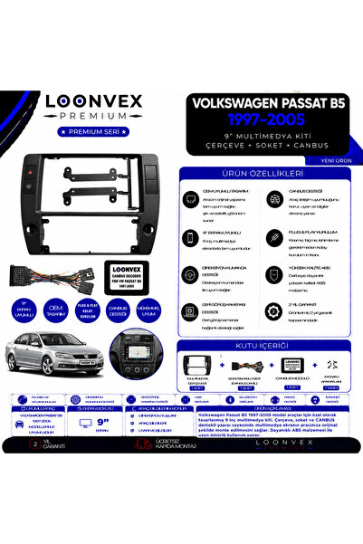 LOONVEX Premium Volkswagen Passat B5 1997-2005 9 İnç Multimedya Çerçeve ve Mo...