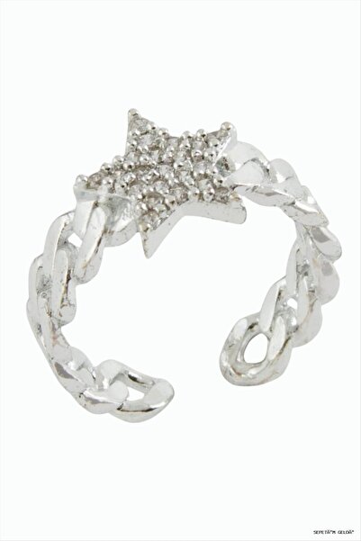 ZERO LAND Spt-Gld Star Zircon Stone Metal Ring (191329) Silver Color