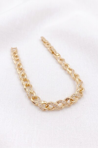özgül takı ve tasarım Infinity Model Zircon Stone Gold Color Stainless Steel ...