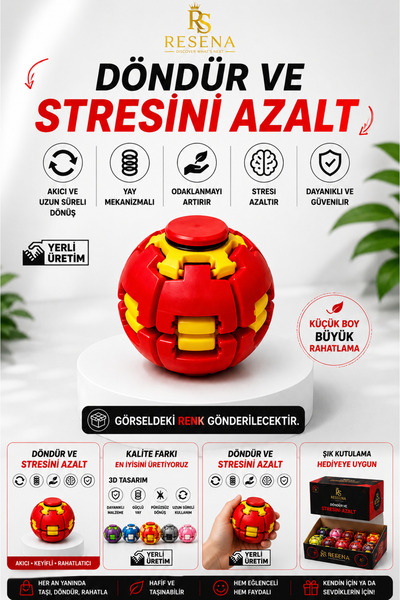 RSG RESENATREND | Bas Döndür Stres Topu Stres giderici Mekanizmalı Takımlı Fi...