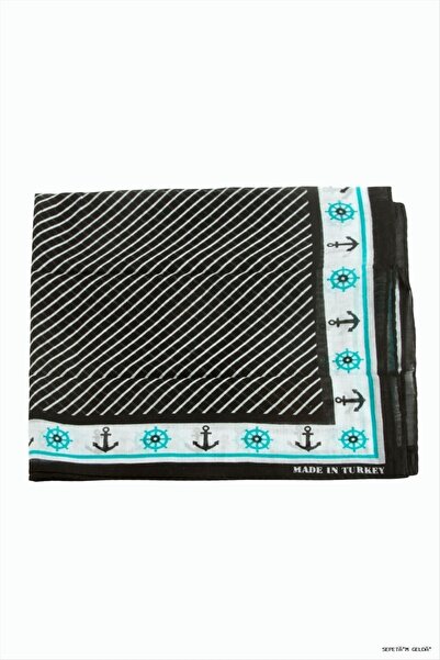 ZERO LAND Spt-Gld Anchor Rudder Patterned Bandana (190831) 50X50 Black