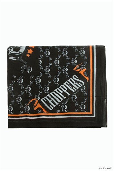 ZERO LAND Spt-Gld Skull Patterned Bandana (190941) 50X50 Black