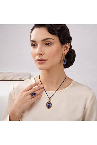 Dorvina Bronze Women's Copper Women's Jewelry Set Navy Blue Stone Curly Drop ...