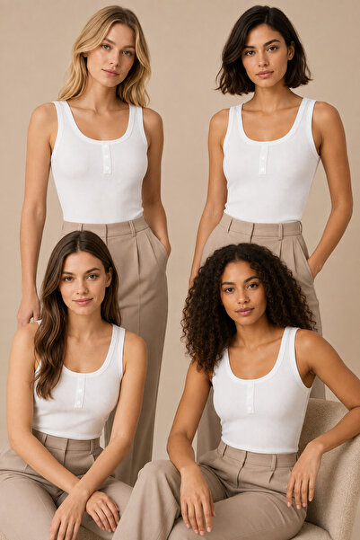 Nymora Women's 4-Piece U-Neck Buttoned Thick Strap 95% Cotton Camisole Unders...