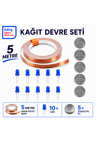 EDİNG EĞİTİM PLATFORMU Eding Kağıt Devre Kiti – 5 Metre Bakır Folyo İletken B...