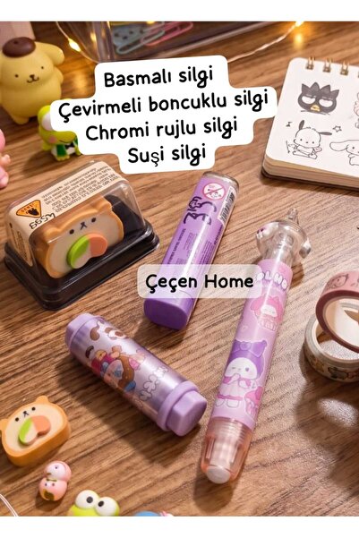 ÇEÇEN HOME Cute Kawaii Design Mechanical Pencil Eraser, Push-To-Flip Purple C...