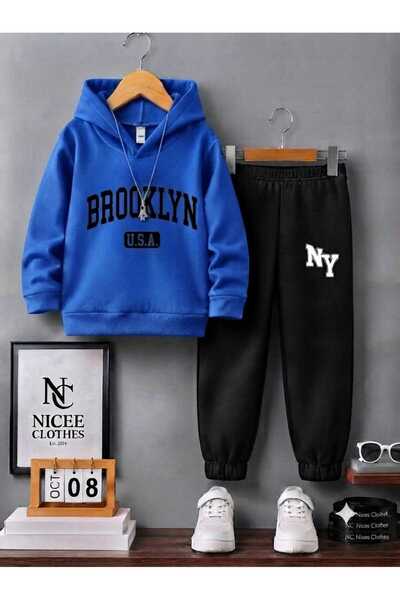 NC Nicee Clothes Παιδικό Σετ Φόρμας Unisex (Μαύρο με στάμπα μπρόκλιν, χειμερινό)
