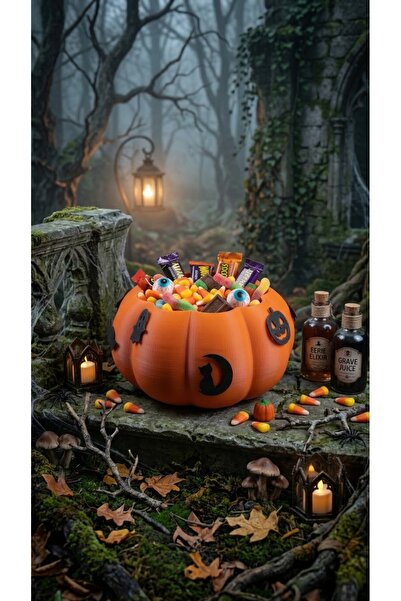3DekorPusula Cadılar Bayramı Balkabağı Şekerlik- Halloween Dekoratif Şeker Ku...
