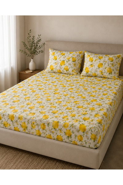 H&F Trendline Floral Patterned King Size Double Elastic Sheet Set 180X200X30 ...