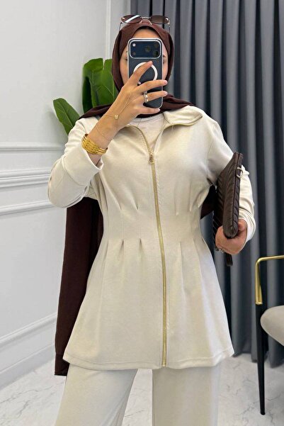 Balenbi Women's Oversize Cut Waist Pleated Full Zipper Modal Suit 1235