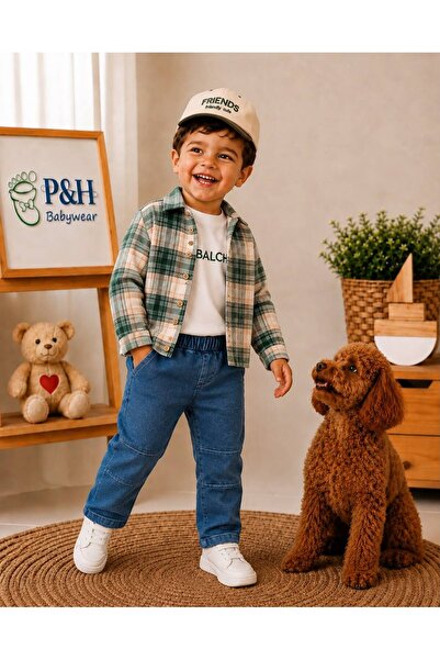 P&H BABYWEAR Lumberjack Shirt and Jeans Casual 4-Piece Boy'S/Baby's Set
