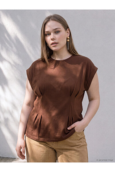 LC Waikiki Trendlucky Plus Size Pleated Detailed Blouse with Difference in Color