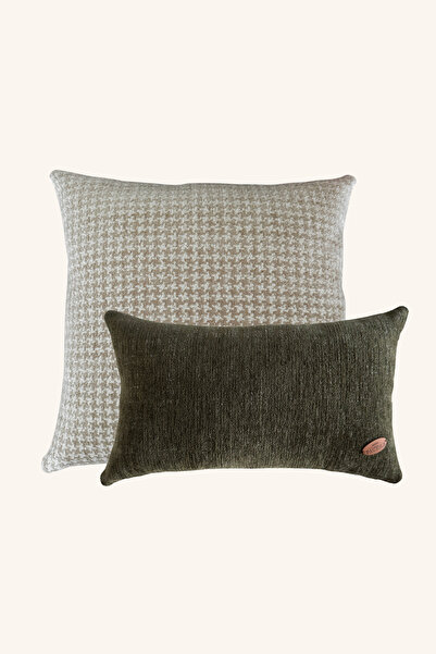 Maison Pactole Green Houndstooth Patterned Padded 2-Piece Throw Pillow Set