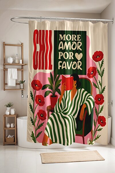 EVPANYA Bathroom Curtain, Girl Reading a Book Patterned Shower Curtain, Batht...