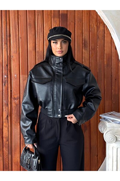 gm giyimarket New Season Premium Women's Zra Oversize Stand Collar Epaulet Le...