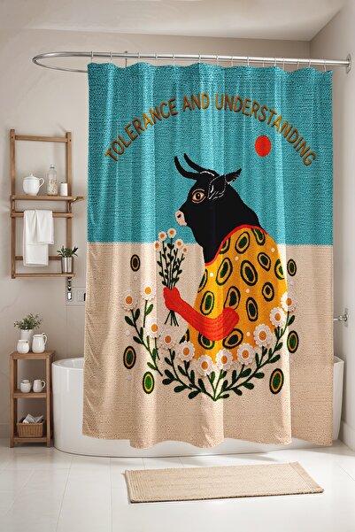 EVPANYA Bathroom Curtain, Romantic Bull Pattern Shower Curtain, Bathtub Curta...
