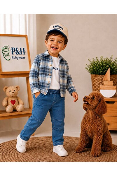 P&H BABYWEAR Lumberjack Shirt and Jeans Casual 4-Piece Boy'S/Baby's Set