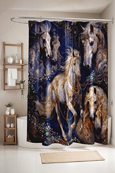 EVPANYA Bathroom Curtain, Gold Embroidered Flowers Pattern Shower Curtain, Ba...
