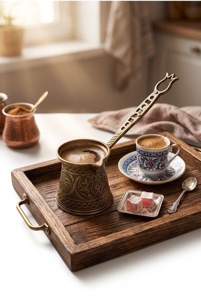 Mijja 200 ml Traditional Embossed Cast Steel Induction Compatible Turkish Coffee Pot for 3-4 People