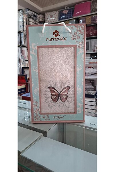 MERZUKA Mrzk Banyo Havlusu %100 Cotton Kelebek Desenli