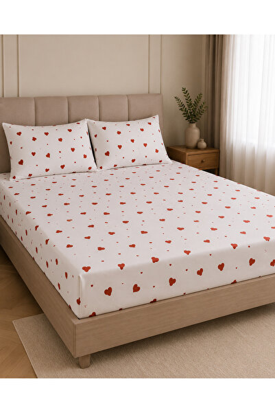 H&F Trendline Heart Patterned King Size Double Elastic Sheet Set 180X200X30 C...
