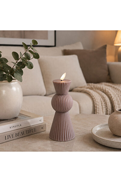 Generic Brand Lumânare LED Decorativă cu Flacără, Design Elegant Striat, Roz ...