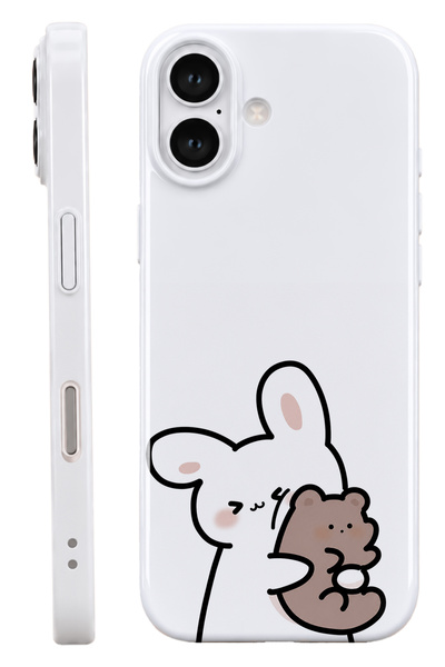 WANNA PROTECT iPhone 16 Tavşan Protect Slim Parlak Tam Kaplayan Baskı Kamera ...