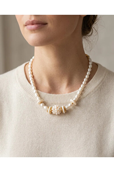Dorvina Natural Stone Women's Necklace Real Pearl Steel Gold Detailed Vintage...