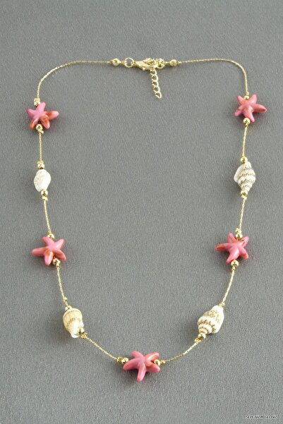 ZERO LAND Spt-Gld Starfish Seashell Natural Stone (210742) Pendant Pink