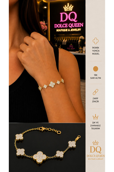 DOLCE QUEEN Women's Elegant Chain Bracelet with Clover Motif