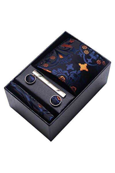 The Casius. Set cravata pentru barbati, cravata albastra cu model floral, bat...