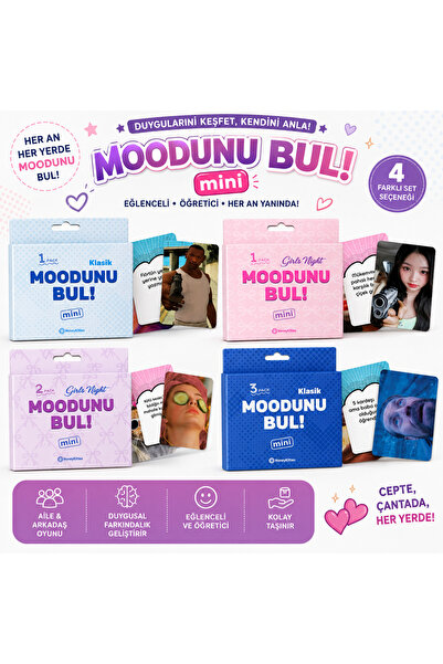 By MO Accessories 4'lü Set Moodunu Bul Mini Eğlenceli Kart Oyunu – Klasik & Girls Night Seçenekli Arkadaş ve Parti Oyunu
