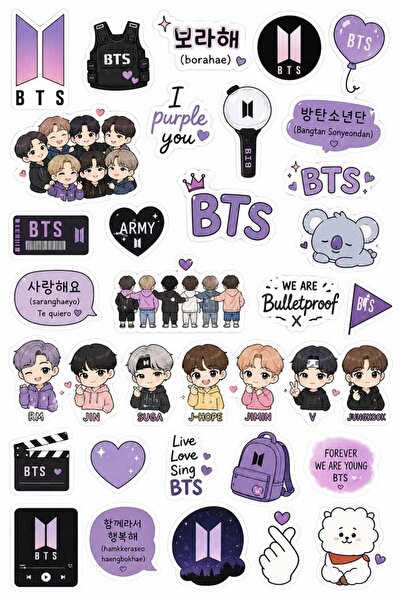 StickerAtölye Kore Grup 2 Sayfa Sticker Seti (BTS)