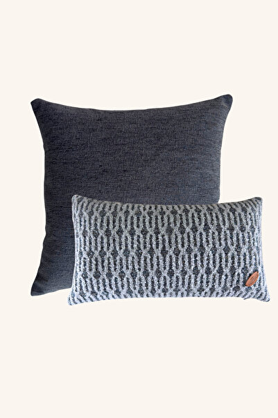 Maison Pactole Navy Blue Patterned 2-Piece Filled Throw Pillow Set