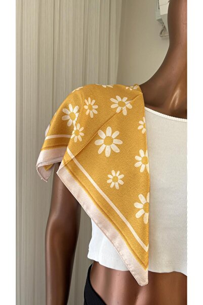 ZRN AKSESUAR Fular Hair Accessory Yellow-Flower Pattern, Can Be Used as a Bag...