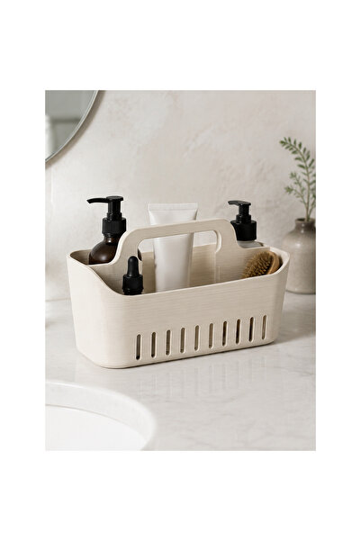 K&B ATÖLYE Minimal Taşıma Saplı Banyo Sepeti Bej 3D Baskı