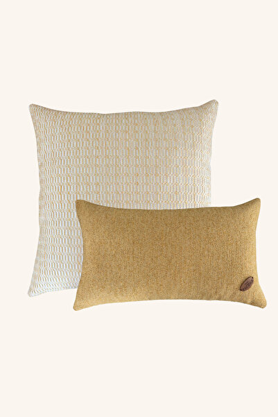 Maison Pactole Set of 2 Filled Yellow Patterned Modern Throw Pillows