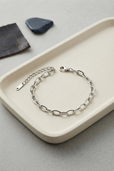 Mercansa 316L Steel Silver Color Flat Ring Chain Model Men's Bracelet