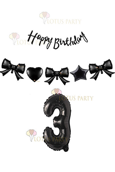 LOTUS PARTY Black Heart Black Star Black Ribbon Balloon Black Number Balloon ...
